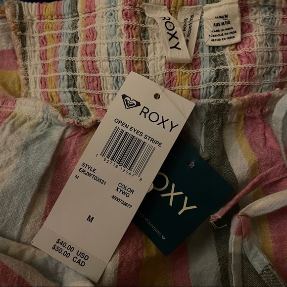 Roxy Pink, White, Yellow Striped Button Midriff Tank Top - Picture 7 of 11